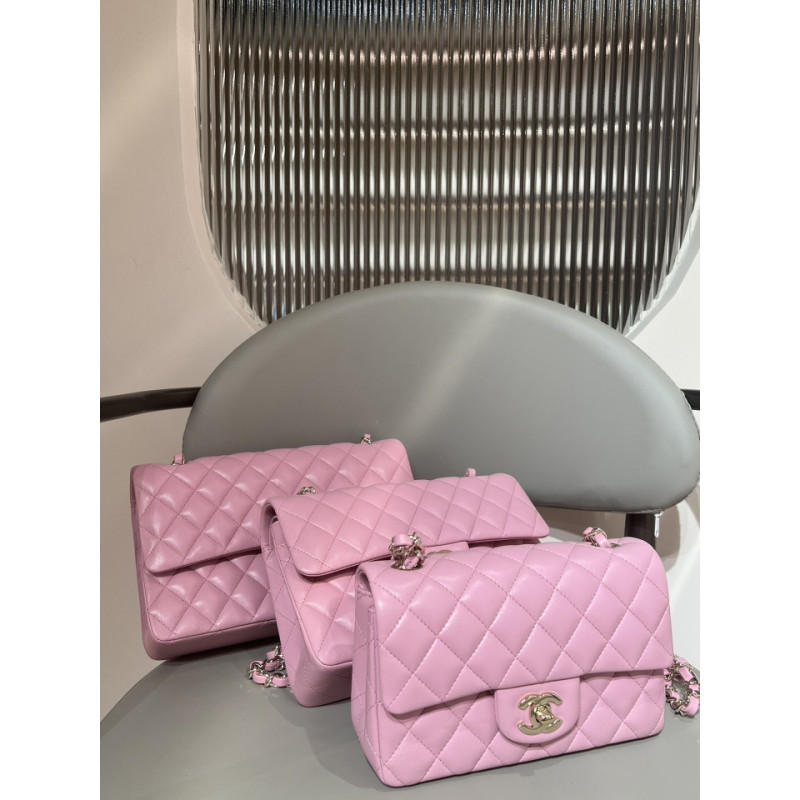 샤넬 지존샵 浩浩 20CM/23CM/25CM (클래식 플랩 크로스백 램스킨 핑크색)