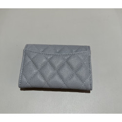 지존샵 샤넬 클래식 카드 홀더 그레인드 샤이니 카프스킨 골드 그레이-浩浩