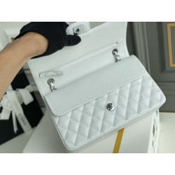 샤넬 클래식 미디엄 더블 플랩백 25CM 캐비어 화이트 은장
