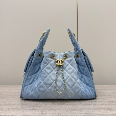 여왕샵 샤넬 25 핸드백 워시드 데님 골드 메탈블루 女王 30CM X 26CM X 14CM