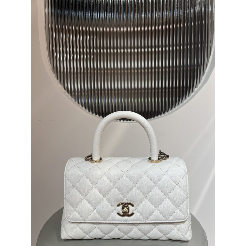 지존샵 샤넬 캐비어 코코핸들 화이트 스몰 浩浩 24CM