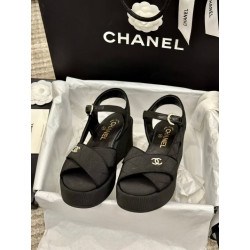 샤넬 CC 퀄팅 패브릭 웨지힐 샌들