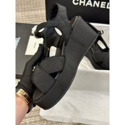 샤넬 CC 퀄팅 패브릭 웨지힐 샌들