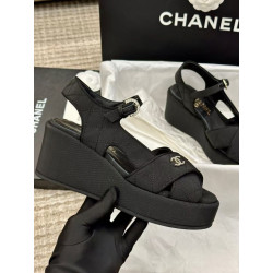 샤넬 CC 퀄팅 패브릭 웨지힐 샌들
