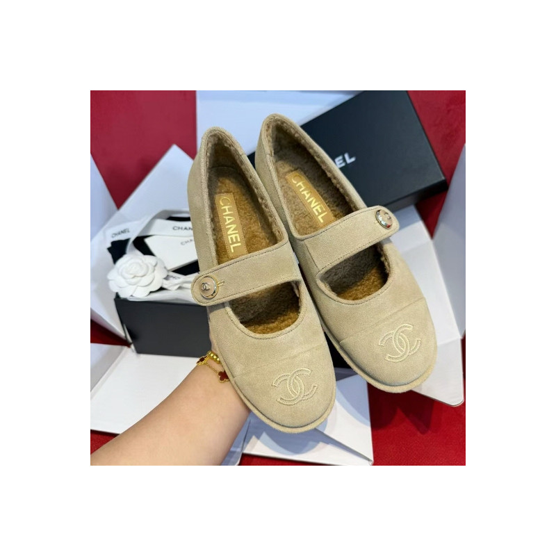 샤넬 스웨이드 메리 제인 플랫 슈즈