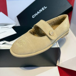 샤넬 스웨이드 메리 제인 플랫 슈즈