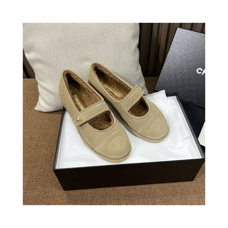 샤넬 스웨이드 시어링 메리제인 플랫 슈즈