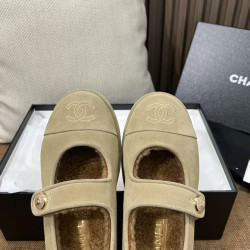 샤넬 스웨이드 시어링 메리제인 플랫 슈즈