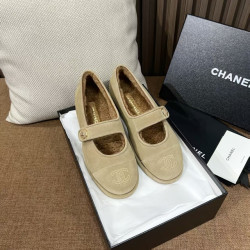 샤넬 스웨이드 시어링 메리제인 플랫 슈즈