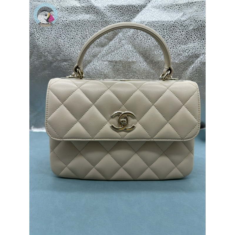 지존샵 샤넬 트렌디 CC 베이지 램스킨 골드 메탈 탑 핸들 백 25CM