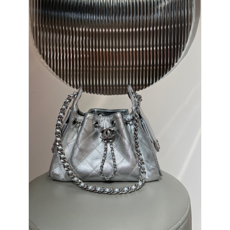 지존샵 샤넬 25 미니백 메탈릭 그레인드 카프스킨, 실버 메탈, 실버