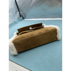 에르메스(Hermès) 포쉐트 켈리 클러치백 밤색 스웨이드 에크루 시어링(양털) -AMY