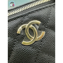 샤넬 스몰 코스메틱 케이스 그레인드 카프스킨 & 골드 메탈 블랙