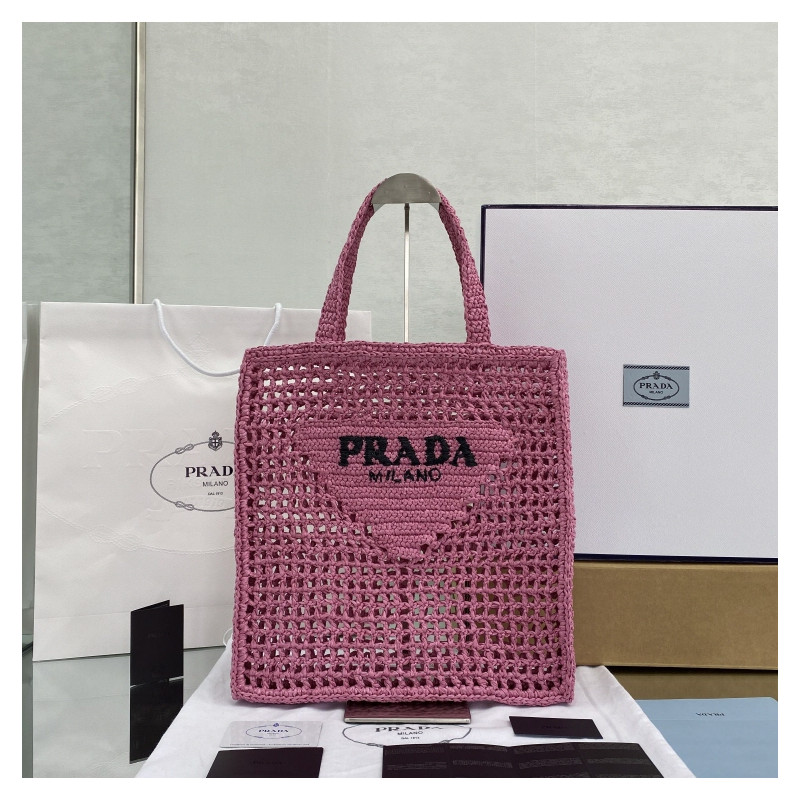 프라다(PRADA) 뜨개가방 라피아 크로셰 토트백 숄더백 네트백 페탈핑크 1BG393 1BG444