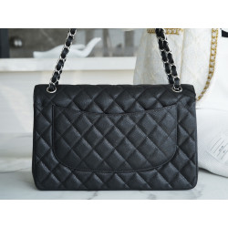 팬더샵 샤넬 클래식 점보 플랩백 은장 Chanel Classic Flap Jumbo | Pebbled Black and Silver Metal 30CM