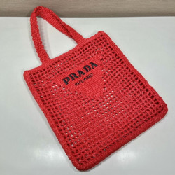 프라다(PRADA) 뜨개가방 라피아 크로셰 토트백 숄더백 네트백 레드 1BG393 1BG444 36CM X 38CM X3CM