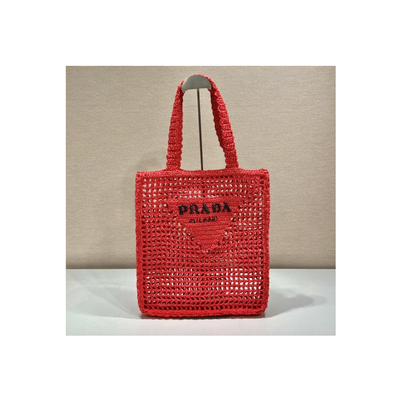 프라다(PRADA) 뜨개가방 라피아 크로셰 토트백 숄더백 네트백 레드 1BG393 1BG444 36CM X 38CM X3CM