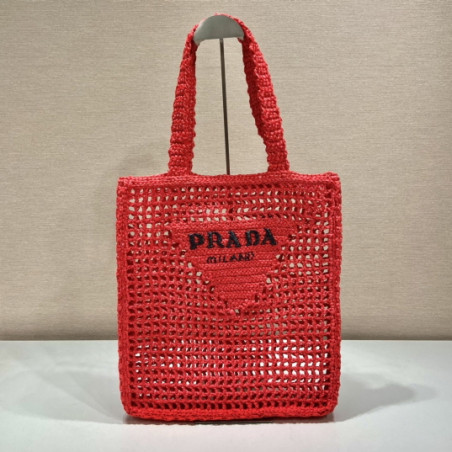 프라다(PRADA) 뜨개가방 라피아 크로셰 토트백 숄더백 네트백 레드 1BG393 1BG444 36CM X 38CM X3CM