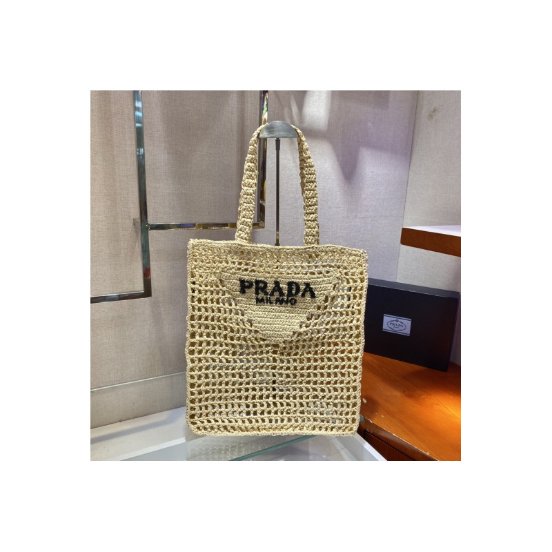 프라다(PRADA) 뜨개가방 라피아 크로셰 토트백 숄더백 네트백 내추럴 1BG393 1BG444 36CM X 38CM X3CM