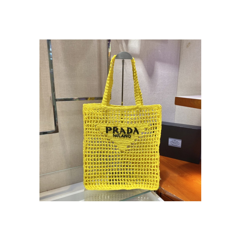 프라다(PRADA) 뜨개가방 라피아 크로셰 토트백 숄더백 네트백 유자노랑 1BG393 1BG44 36CM X 38CM X3CM