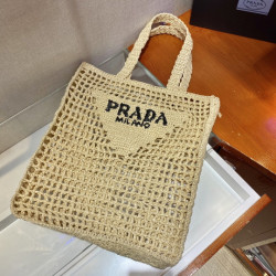 프라다(PRADA) 뜨개가방 라피아 크로셰 토트백 숄더백 네트백 내추럴 1BG393 1BG444 36CM X 38CM X3CM