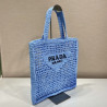 프라다(PRADA) 뜨개가방 라피아 크로셰 토트백 숄더백 네트백 라이트블루 1BG393 1BG444 36CM X 38CM X3CM