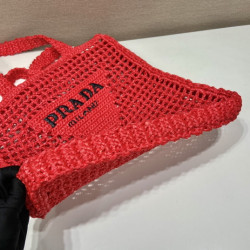 프라다(PRADA) 뜨개가방 라피아 크로셰 토트백 숄더백 네트백 레드 1BG393 1BG444 36CM X 38CM X3CM