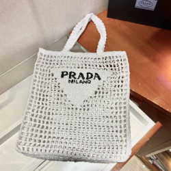 프라다(PRADA) 뜨개가방 라피아 크로셰 토트백 숄더백 네트백 화이트 1BG393 1BG444 36CM X 38CM X3CM