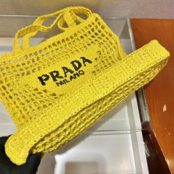 프라다(PRADA) 뜨개가방 라피아 크로셰 토트백 숄더백 네트백 유자노랑 1BG393 1BG44 36CM X 38CM X3CM