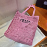 프라다(PRADA) 뜨개가방 라피아 크로셰 토트백 숄더백 네트백 페탈핑크 1BG393 1BG444 36CM X 38CM X3CM