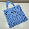 프라다(PRADA) 뜨개가방 라피아 크로셰 토트백 숄더백 네트백 라이트블루 1BG393 1BG444 36CM X 38CM X3CM