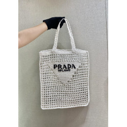 프라다(PRADA) 뜨개가방 라피아 크로셰 토트백 숄더백 네트백 화이트 1BG393 1BG444 36CM X 38CM X3CM