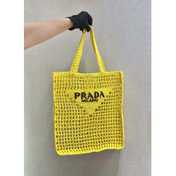 프라다(PRADA) 뜨개가방 라피아 크로셰 토트백 숄더백 네트백 유자노랑 1BG393 1BG44 36CM X 38CM X3CM