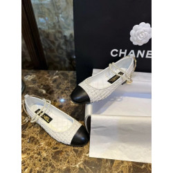 샤넬 투톤 발레리나 진주 메리제인 플랫슈즈 G38986 CHANEL-해피샵