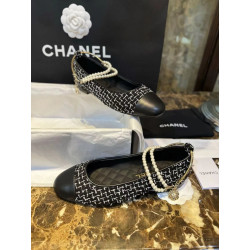 샤넬 투톤 발레리나 진주 메리제인 플랫슈즈 G38986 CHANEL-해피샵