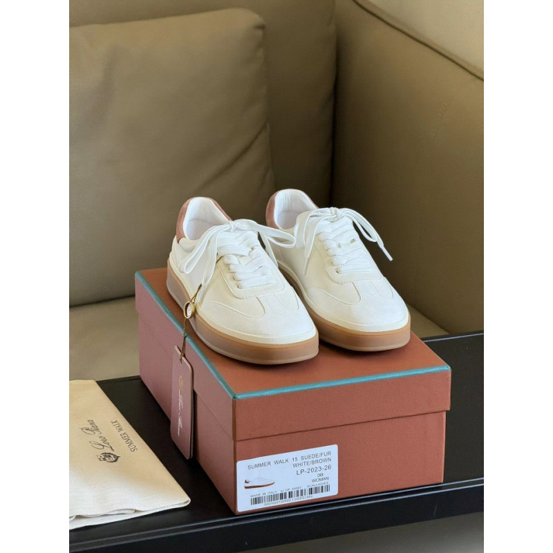 로로피아나(Loro Piana) 테니스 워크 디어스킨 스니커즈 화이트/퀴멜