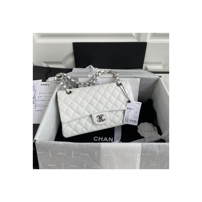 샤넬 클래식 미듐 플랩백 캐비어 은장  CHANEL CLASSIC FLAP MEDIUM | SILVER METAL 25CM