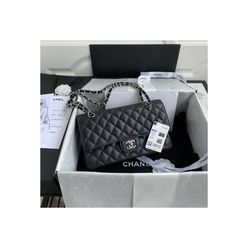 샤넬 클래식 미듐 플랩백 캐비어 은장  CHANEL CLASSIC FLAP MEDIUM | SILVER METAL 25CM